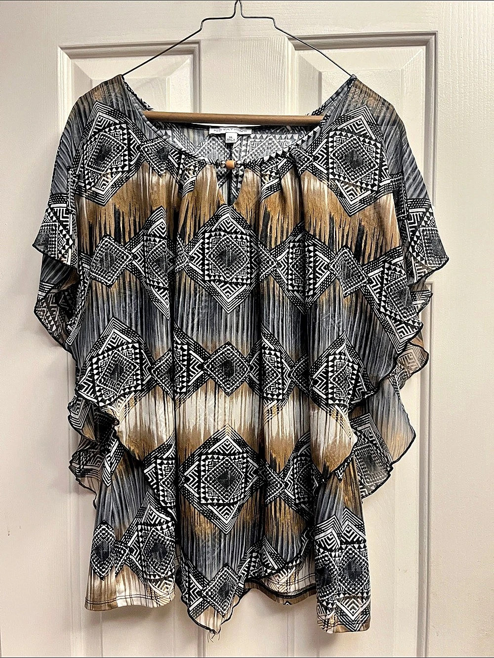 NOTATIONS Geometric Black/brown Flowy Blouse XL Like New